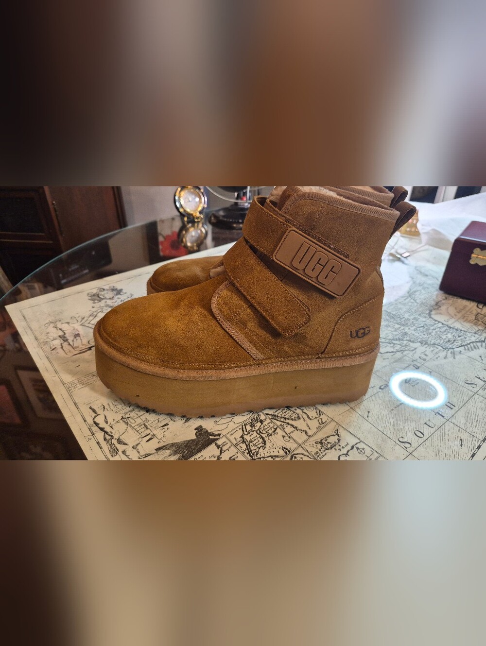 UGG Chestnut Suede Platform Booties